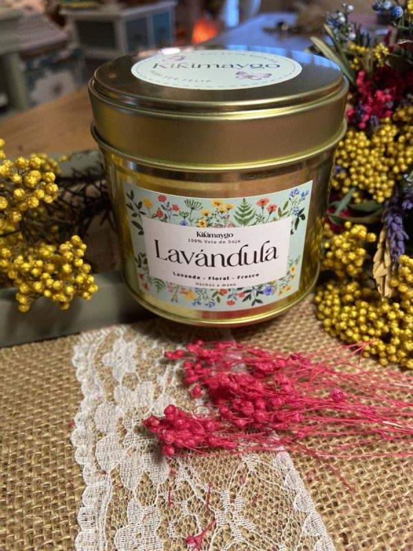 Vela Lavándula en lata Dorada