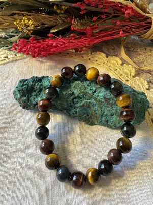 Pulsera Elástica Ojo de Tigre Triple AA(Rojo,naranja ,azul)