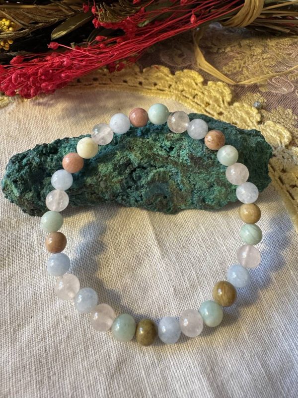 Pulsera Agua Marina,Cuarzo Rosa,Amazonita ,Thulite 0,6 cm