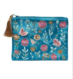 Bolsa de terciopelo azul con cremallera y flores
Llega a final de semana