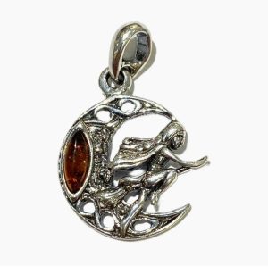 Colgante de luna y escoba de ámbar y plata