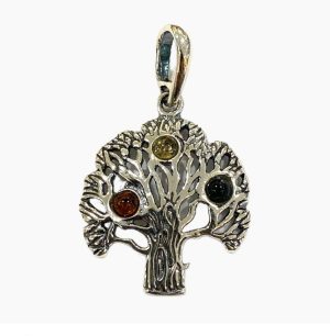 Colgante de ámbar y plata con forma de árbol de la vida