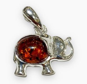 Colgante elefante de plata y ámbar