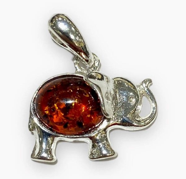 Colgante elefante de plata y ámbar
