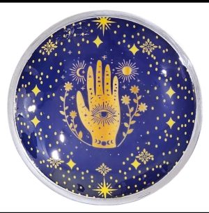 Plato de Ofrenda Esmaltado de tres patas - Hamsa Azul Medianoche