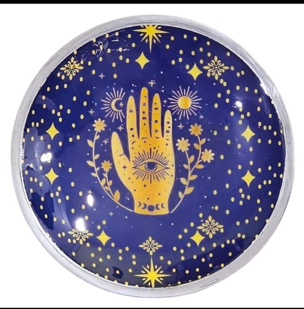 Plato de Ofrenda Esmaltado de tres patas - Hamsa Azul Medianoche