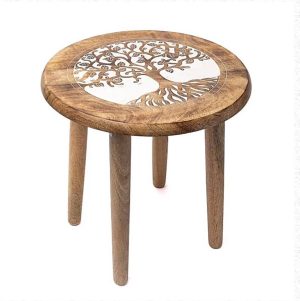 Mesita de madera de mango con Árbol de la Vida estampado