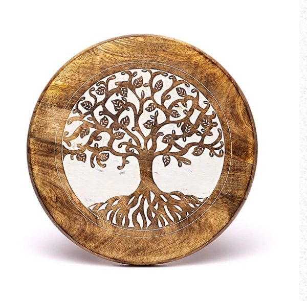 Mesita de madera de mango con Árbol de la Vida estampado - Imagen 3