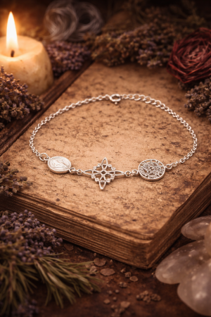 PULSERA PLATA  925 (17 + 3 CM )TRES PROTECCIONES
(MILAGROSA, NUDO DE BRUJA & TETRAGRAMMATON)