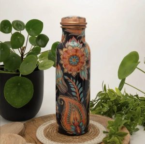 Botella de agua de cobre puro con estampado de flores + 750 ml prevent 9/16 Marz