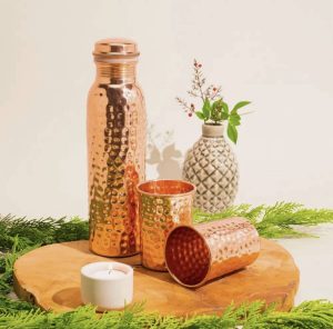 Juego de botella de cobre puro con 2 vasos martillados ‡ 950 ml prevent 9/16 Marz
