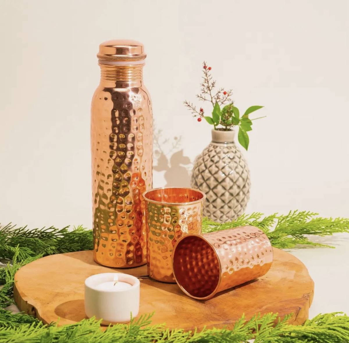 Juego de botella de cobre puro con 2 vasos martillados ‡ 950 ml prevent 9/16 Marz