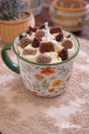 Taza vela chocolate con Nata verde