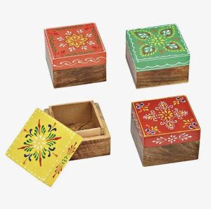 Caja joyero Madera 4 cajitas 4 colores