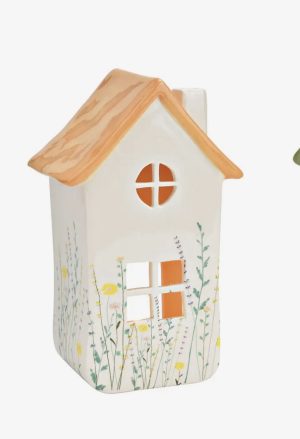 Farolillo casa amarilla cerámica para vela