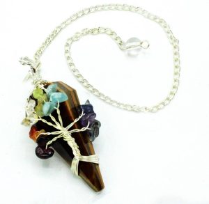 Péndulo Mágico siete chackras y ojo de tigre