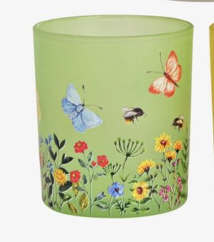 Portavelas verde con Mariposas