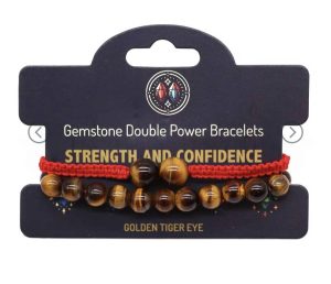 Pulsera doble protección ojo de tigre cordón rojo
